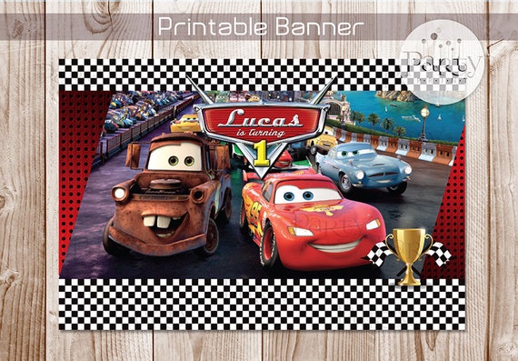 Print-It-Yourself (Digital Copy) CARS Inspired Backdrop Banner with Customised Name Logo**No physical item will be shipped Il_570xn