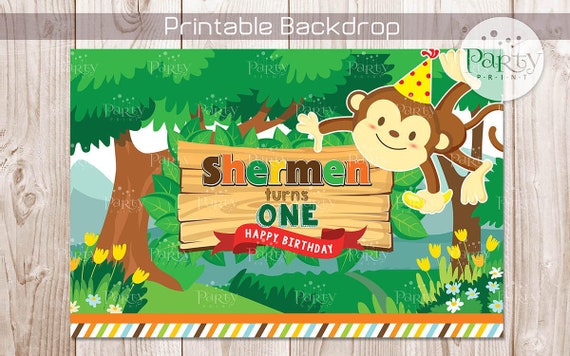 Print-It-Yourself (Digital Copy) Little Monkey Birthday Backdrop Banner**No physical item will be shipped Il_570xn
