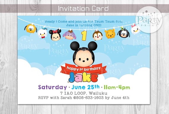 Print-It-Yourself (Digital Copy)Tsum Tsum Inspired Birthday Invitation**No physical item will be shipped Il_570xn
