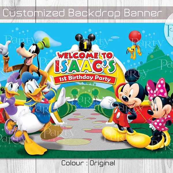 Mickey Mouse Clubhouse Backdrop Banner, Personalized Birthday (Digital Copy)