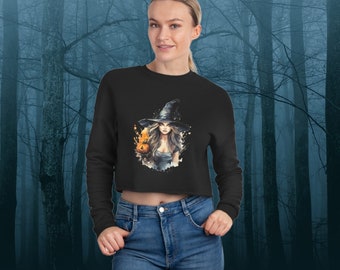 Enchanted Night Halloween Witch Women's Cropped Sweatshirt