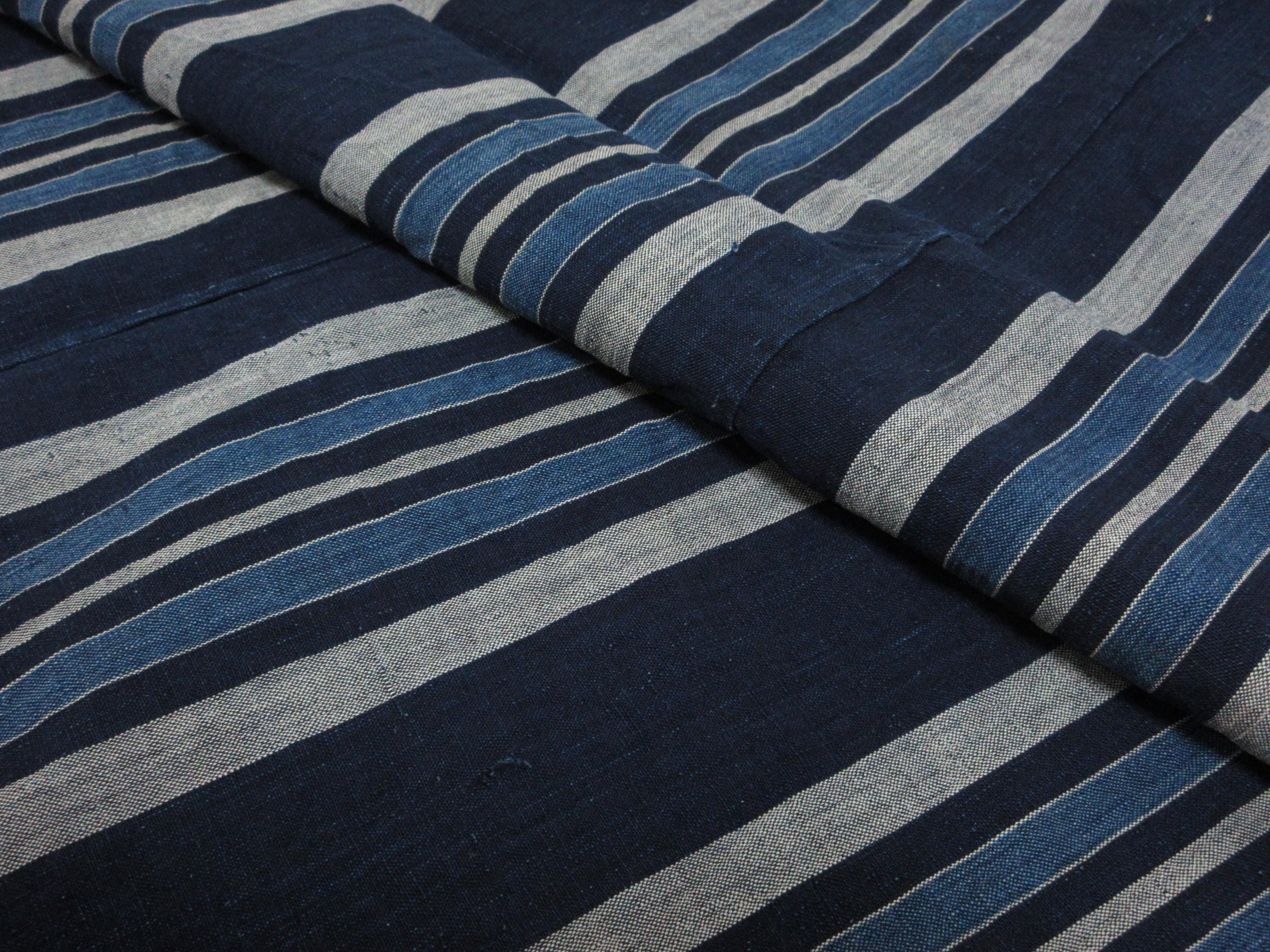 その他 Shima Vintage Japanese Indigo Fabric / Aizome / Shima / Stripe Design