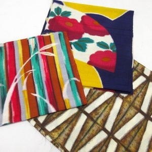 3pcs vintage Japanese kimono fabric / Meisen / silk fabric / Kasuri / No.2103163