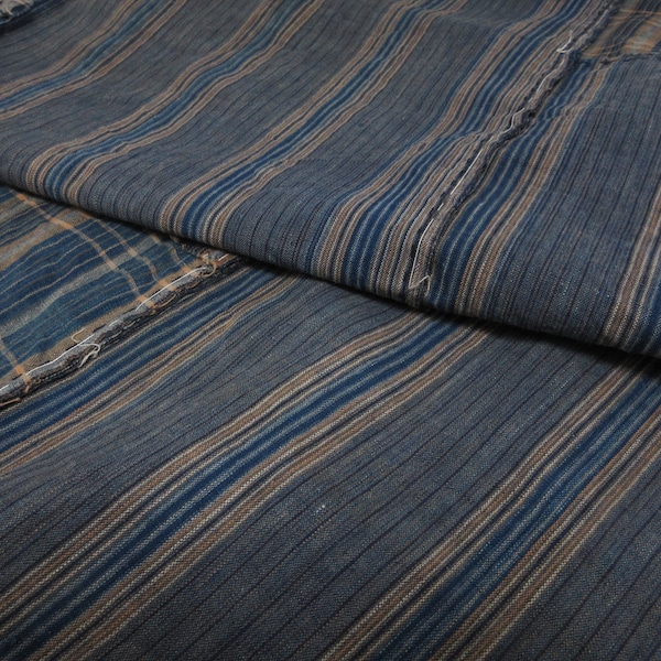 Vintage Japanese indigo fabric / Aizome / Boro / Shima / Stripe design / No.2402169