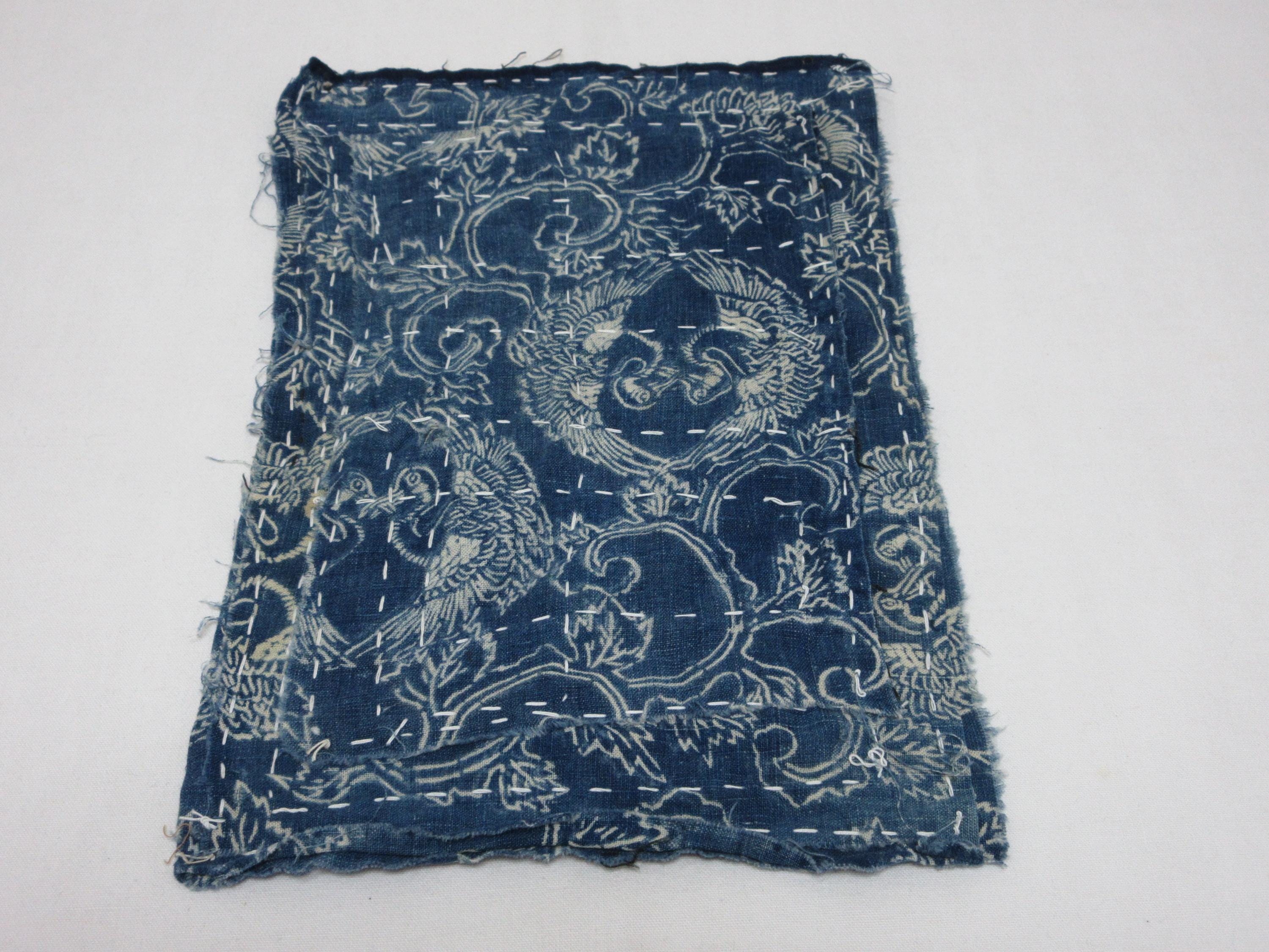 Vintage Japanese Indigo Sashiko Fabric / Katazome / Boro / ZO-KIN