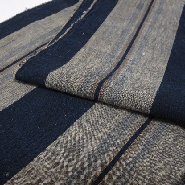 Vintage Japanese indigo fabric / Aizome / Shima / Stripe design / No.24050116