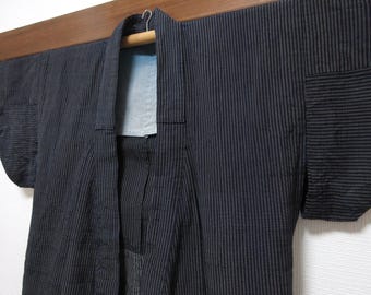 江戸・明治時代の日本のアンティークぼろ藍染藍縞刺子パッチワーク農夫