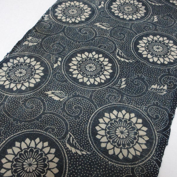 Vintage Japanese indigo fabric / KATAZOME / AIZOME / No.2404128