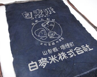 Vintage indigo maekake / Vintage japanese apron / work apron / Japanese company / Kanji / No 24042612