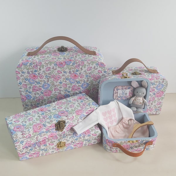 Valise/boîte en bois doublée de tissu Liberty London - New Felicite Rosa