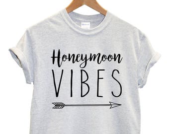 Honeymoon Vibes T-Shirt, Honey moon boho just married marriage wifey bride wife husband wedding gift mens womens unisex cotton gift L88