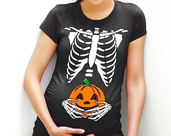 pumpkin belly t shirt maternity halloween shirt top tee bones funny pregnant pregnancy lady women costume fancy dress tshirt mum to be l98