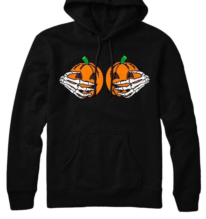 Halloween Hoodie Pumpkin Boobs Skeleton Hands Men Women Hoody Jumper Top