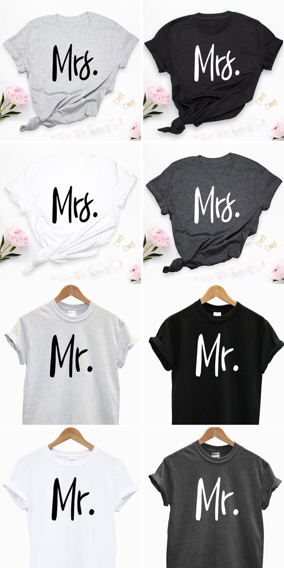 Wedding Engagement Honeymoon Gift Hubby Wifey Shirts Custom Mr Mrs Hubby Wifey Shirts Bride and Groom Shirts Personalize With Date