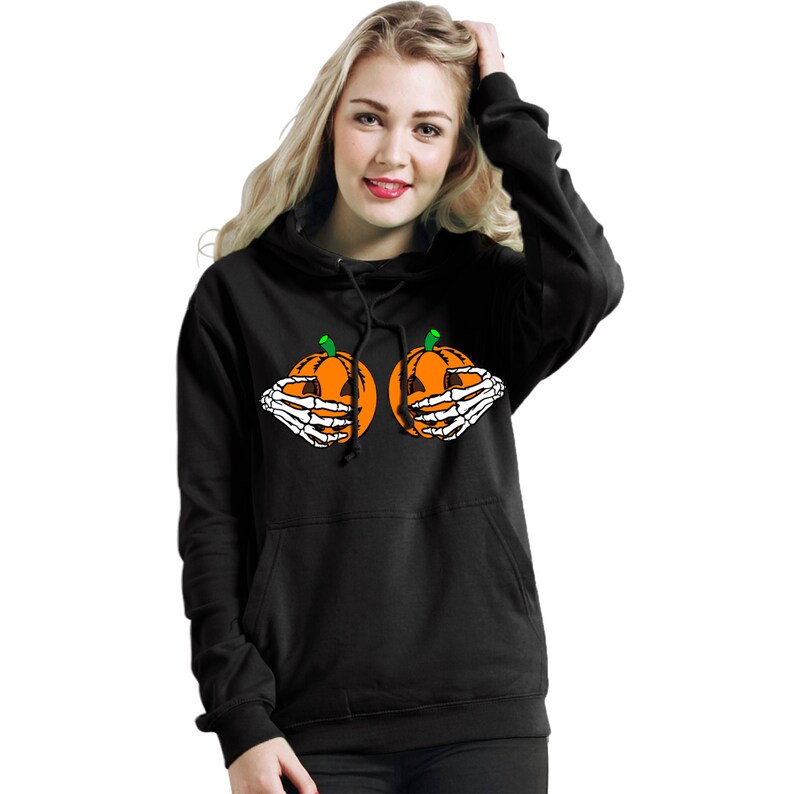 Halloween Hoodie Pumpkin Boobs Skeleton Hands Men Women Hoody Jumper Top
