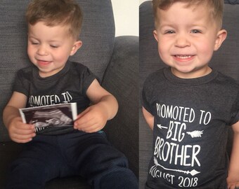 Promoted To Big Brother T Shirt Custom Date Personalised New Baby Baby Announcement Pregnancy Reveal T Shirt Top Toddler EM239
