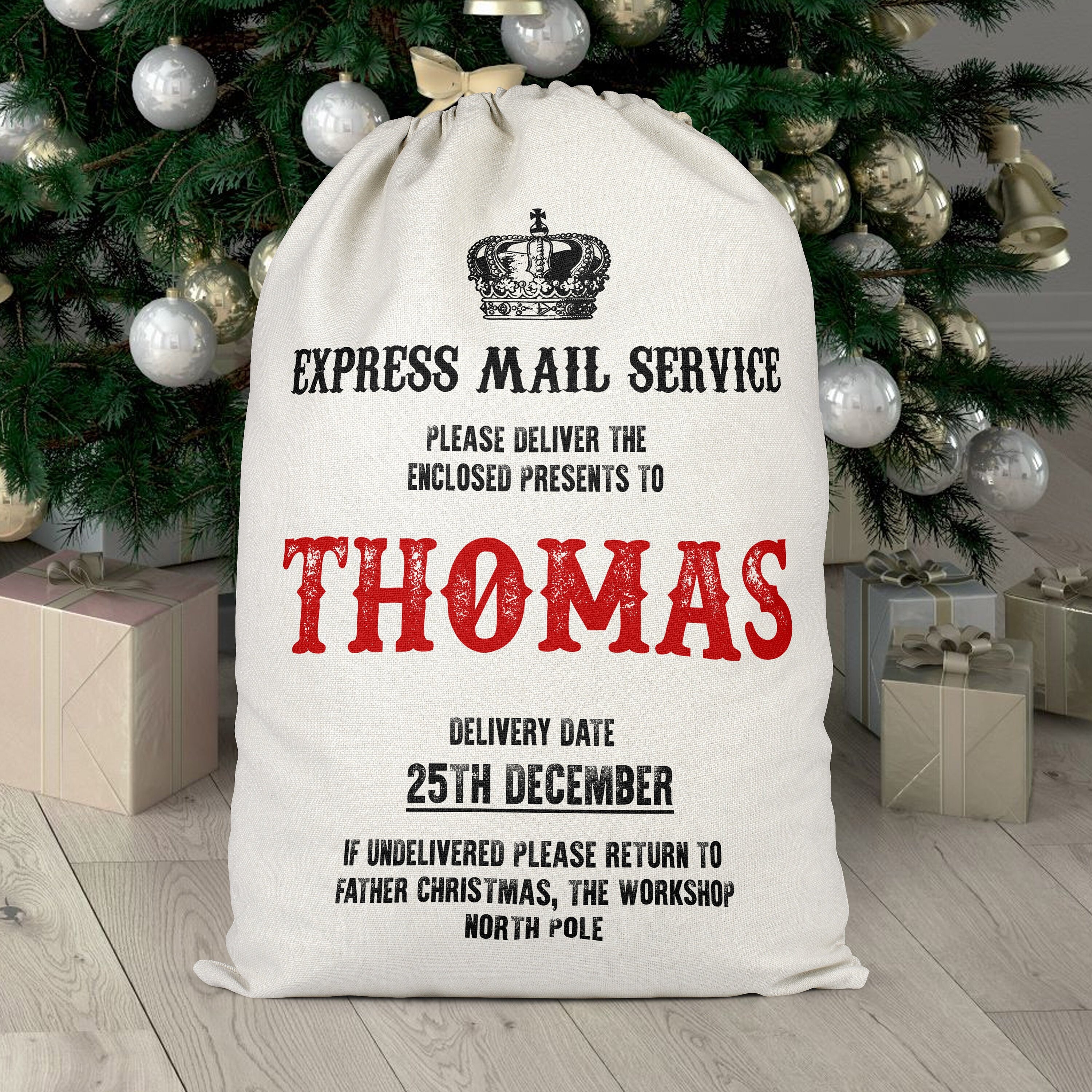 Express Mail Service Christmas Sack Personalised Santa Delivery Boy Girl Stockin