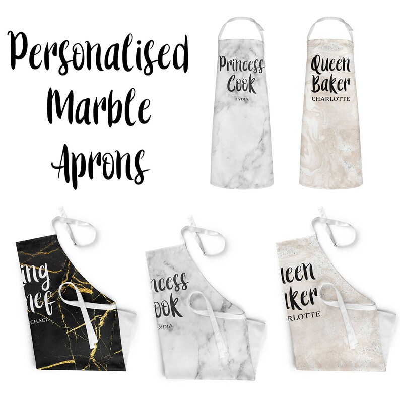 Contemporary Kitchen Baking Chef Cook Mum Dad Gift Idea Name King Queen Princess L211 Personalised Apron Personalised Modern Marble Apron