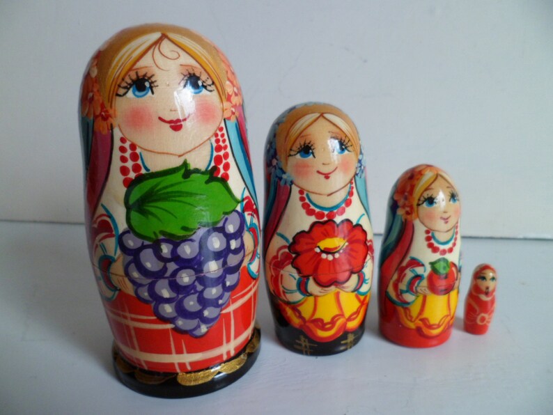 Russian Wooden Nesting Dolls Matryoshka Babushka Handcrafts Russia Gifts Sale Home Decor Set of 4 dolls Authentic Handmade image 5