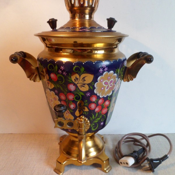 Soviet Russian Samovar Hand Painted Electric Samovar. Metal Tea Pot . Made in the USSR in 1991.