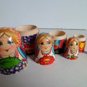 Russian Wooden Nesting Dolls Matryoshka Babushka Handcrafts Russia Gifts Sale Home Decor Set of 4 dolls Authentic Handmade image 3