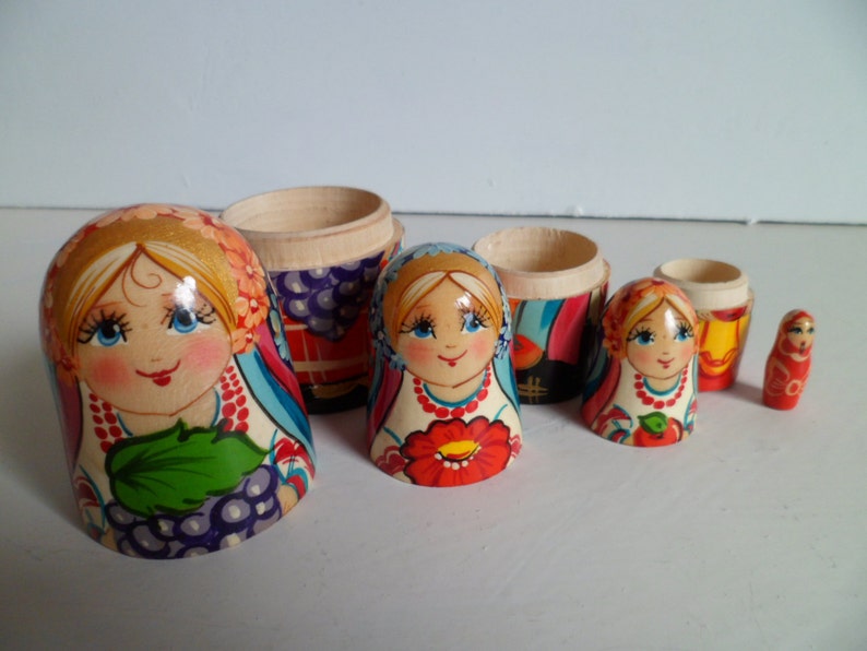 Russian Wooden Nesting Dolls Matryoshka Babushka Handcrafts Russia Gifts Sale Home Decor Set of 4 dolls Authentic Handmade image 3