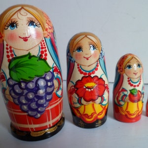 Russian Wooden Nesting Dolls Matryoshka Babushka Handcrafts Russia Gifts Sale Home Decor Set of 4 dolls Authentic Handmade image 1