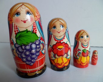 Russian Wooden Nesting Dolls Matryoshka Babushka Handcrafts Russia Gifts Sale Home Decor Set of 4 dolls  Authentic Handmade