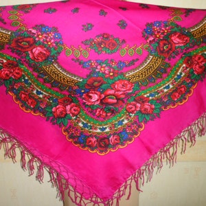 SALE Big BLACK Folk SCARF Ukrainian Russian Shawl Floral Shawl, Ethnic Shawl With Tassels.43.7x43.7 111cm x 111cm Wool, Acrylic. image 9