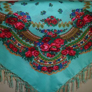 SALE Big BLACK Folk SCARF Ukrainian Russian Shawl Floral Shawl, Ethnic Shawl With Tassels.43.7x43.7 111cm x 111cm Wool, Acrylic. image 10