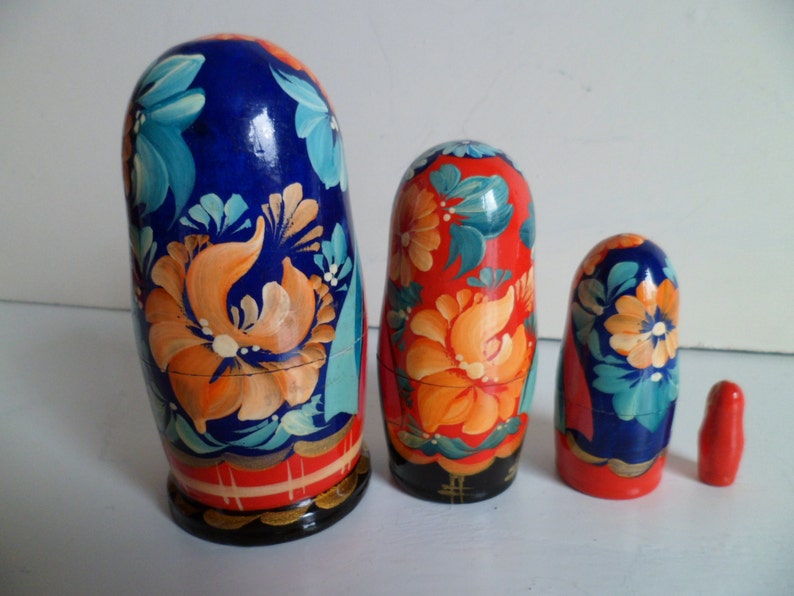 Russian Wooden Nesting Dolls Matryoshka Babushka Handcrafts Russia Gifts Sale Home Decor Set of 4 dolls Authentic Handmade image 2