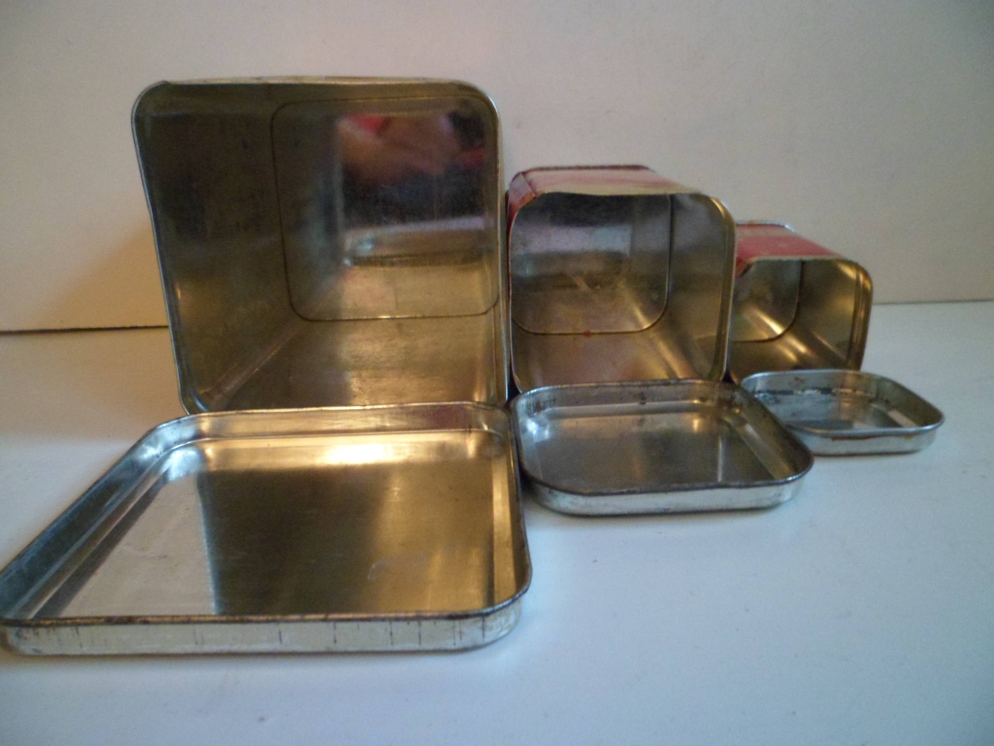 Set of 4 Vintage Tin Boxes Container Red and Gold Polka Dots Square Boxes  Antique Food Storage Kitchen Organization Soviet Metal Tin 