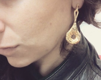 Flower Earrings, Drop Dangle Earrings, Gold flower Eerrings, Unique Jewelry, Flower girl Gift, Gift for her, Gold Plated
