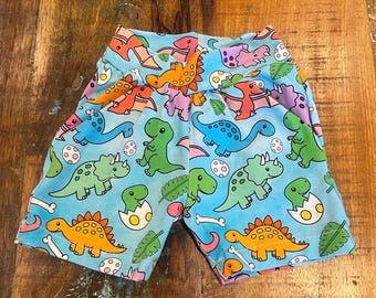 Kids boys and girls unisex shorts blue dinosaur shorts