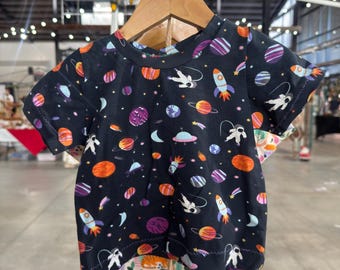 Space astronauts planets black Tshirt tee kids boy girl Handmade clothes neutral unisex