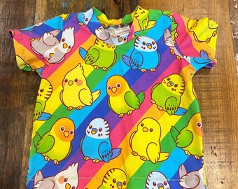 Rainbow birds Tshirt tee kids boy girl Handmade clothes neutral unisex