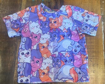 Stack cats pink purple Tshirt tee kids boy girl Handmade clothes neutral unisex