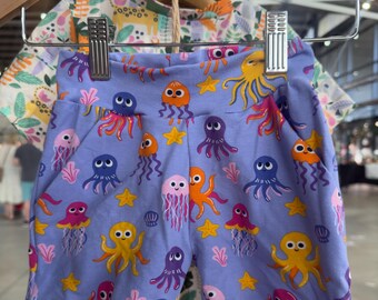 purple jellyfish and octopus shorts Kids boys and girls unisex shorts