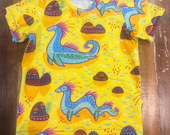 Yellow Loch Ness sea monster Tshirt tee kids boy girl Handmade clothes neutral unisex