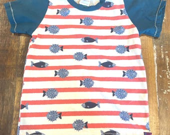 Red and white puffer fish Tshirt tee kids boy girl Handmade clothes neutral unisex