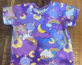 Dream time rainbow narwhals Tshirt tee kids boy girl Handmade clothes neutral unisex
