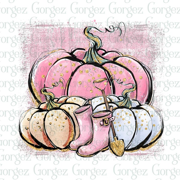 Pumpkins Design #2 PNG pour la sublimation / impression. Citrouille rose, sensibilisation au cancer du sein, ruban rose. Téléchargement numérique, pas un élément physique.