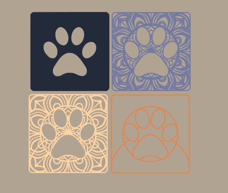 3d Layered Hollow Paw Print Mandala SVG. Individual SVGs ...