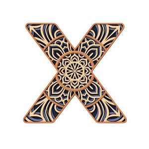 3d layered letter X Mandala SVG.  Individual SVGs for each separate layer included.