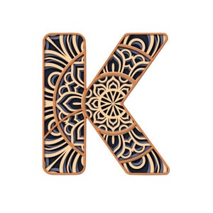 3d layered letter K Mandala SVG.  Individual SVGs for each separate layer included.
