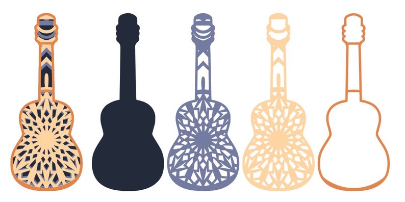 3d Guitar Mandala SVG Bundle. Cuatro guitarras-4 capas ...