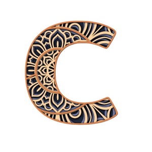 3d layered letter C Mandala SVG.  Individual SVGs for each separate layer included.