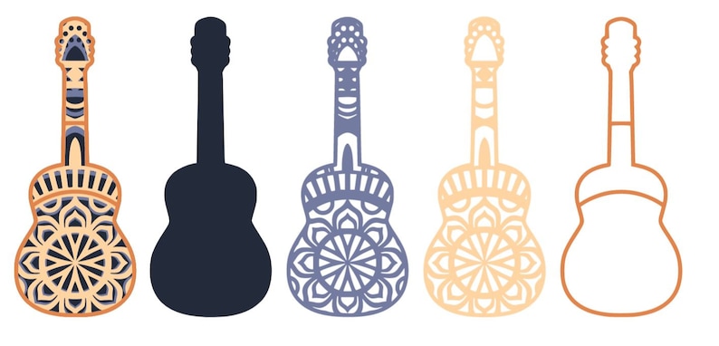 Download 3d Guitar Mandala SVG Bundle. Cuatro guitarras-4 capas ...