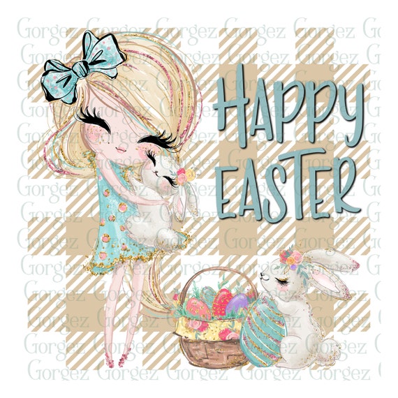 Bunny Buffalo Plaid Bow Happy Easter Women Girls T Shirt Bunny Buffalo Plaid Bow Happy Easter Women Girls T Shirt
