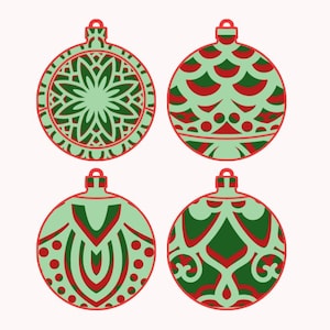 Layered Christmas Baubles (Bundle 3) SVG. Four designs, all have 2d version included.
